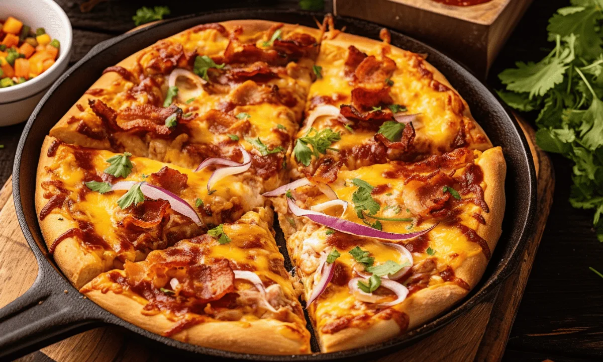 Fresh pizza with colourful toppings at Sherwood Pizza